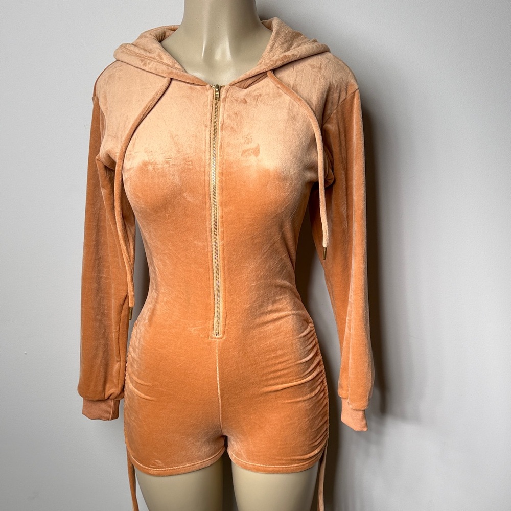 AKIRA Camel Plush Hooded Romper